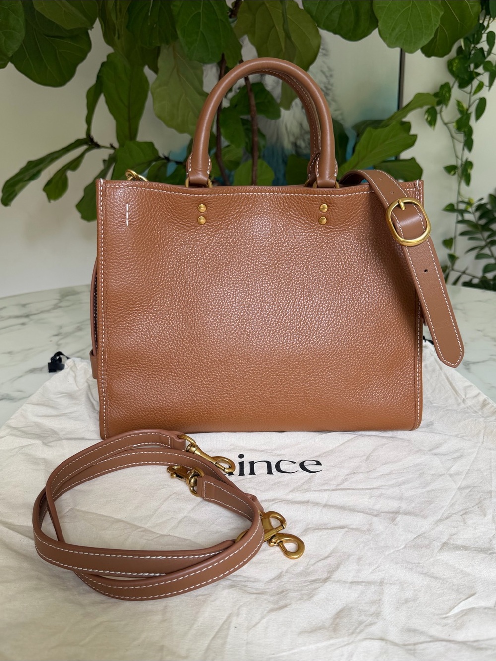 Quince Italian Leather Medium Convertible Rogue Satchel Cognac Tan Crossbody Bag